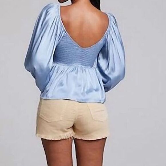 Chaser Silky Dolce Top in Blue Grotto. Smocked Bodice. Size Small.  NWT